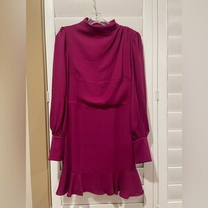 Express Fuchsia Long-Sleeve High-Neck Shift Dress